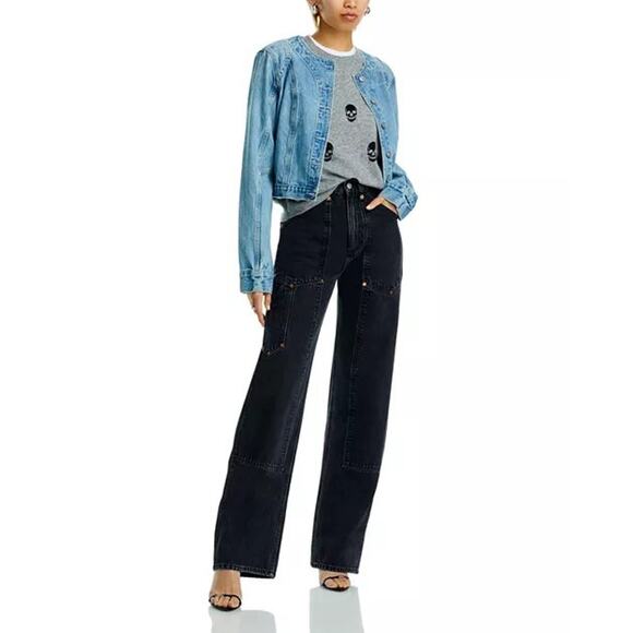 AQUA Cashmere Skull Print Crewneck Cashmere Sweater Gray Size M - Picture 4 of 8